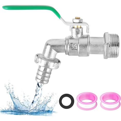 3/4"-Gartenwasserhahn aus rost- und frostbeständigem Messing, inklusive 2 Schlauchverbindern, 2 Dichtungsstreifen, Tropfstopp-Absperrventil und Messing-Außenwasserhahn (1/5)