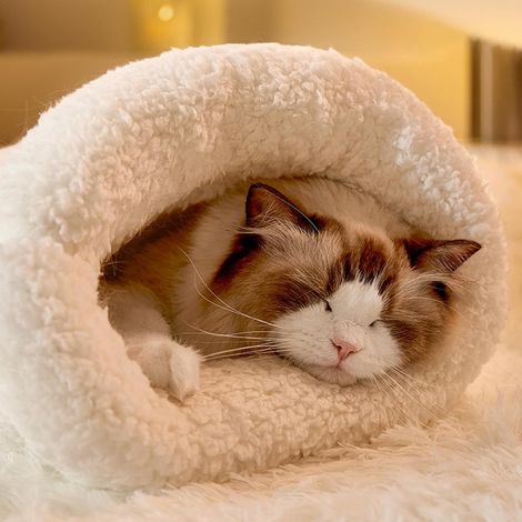 Sac de couchage pour chat Cachette de lit en lin Cachette de lit pour chat (1/5)
