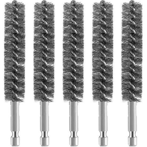 5pcs Brosse MéTallique de Brosse D'AléSage D'Acier Inoxydable pour la Brosse MéTallique de Nettoyage de Perceuse Brosse D'Acier Inoxydable avec la PoignéE de Tige Hexagonale, Argent (1/5)