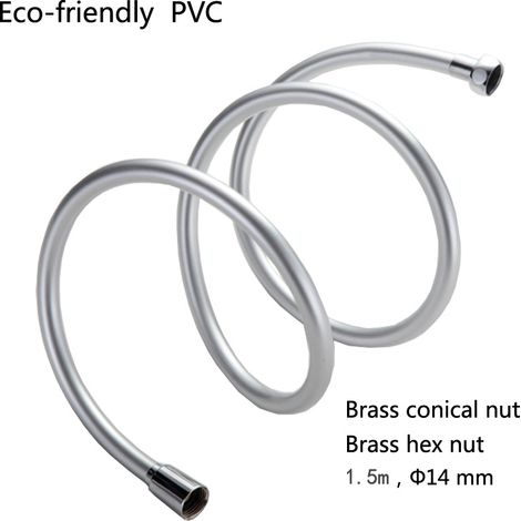 Tuyau de douche en PVC de couleur argentée pour douchette et installation dans la salle de bain, conçu pour un usage résidentiel quotidien.-AquaForge (1/5)