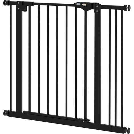 Barrière pour chiens à 2 extensions, largeur réglable jusqu'à 100 cm, fermeture automatique, noir (1/5)