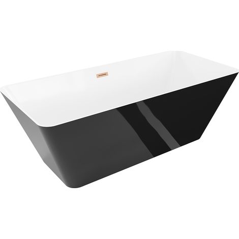 Mexen Velo Slim freistehende Badewanne 170 x 75 cm, weiß/schwarz, Überlauf gebürstetes Kupfer - 52811707575-65 (1/5)