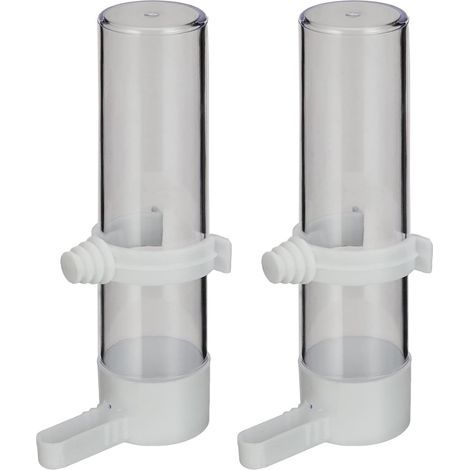 Lot de 2 Abreuvoir Oiseau Blanc 15 cm Transparent Plastique Pour Cage (1/5)