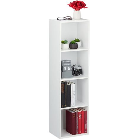 Relaxdays Librería, Cuatro estantes, Mueble auxiliar, Estrecha, Moderna, Aglomerado, 106 x 30 x 23 cm, 1 Ud., Blanco