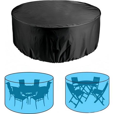 Telo di copertura rotondo per tavolo da giardino, impermeabile e antipolvere, in tessuto 210D, nero, 12075 cm. (1/5)
