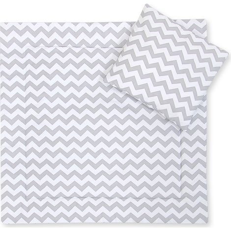 Ropa de cama para cochecito con edredón y relleno de almohada - Gris Chevron