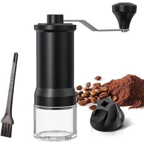 Moulin à café manuel,meule en céramique réglable,bocal en verre,brosse manivelle en acier inoxydable,pour expresso,presse française (1/4)