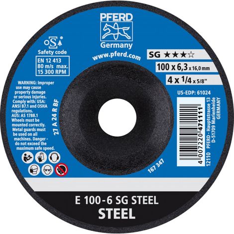 PFERD TOOLS Schruppscheibe E 100x6,3x16 mm Leistungslinie SG STEEL für Stahl 10 Stk (1/5)