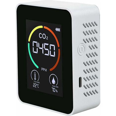 Détecteur de CO2 3 en 1 - Moniteur d'air CO2 - Détecteur de dioxyde de carbone - Qualité de l'air - Température et humidité - Pour maison, bureau, serre, entrepôt - Blanc (1/4)