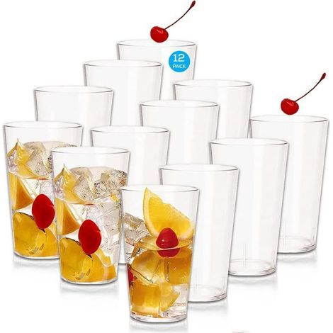 Casewin 325-ml-Kunststoffbecher (12er-Pack), Trinkgläser aus Kunststoff, Becher in Restaurantqualität, Becher in Gewerbequalität, stapelbar, BPA-frei, bruchfest, spülmaschinenfest (1/5)