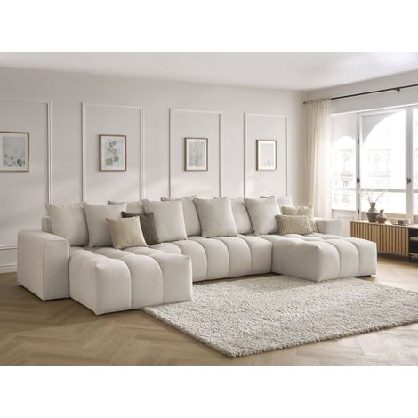 Bobochic – Canapé d'angle fixe MONT-BLANC 5 places – Tissu chiné déperlant – Longueur 440cm – Largeur 172cm – Style moderne (1/5)