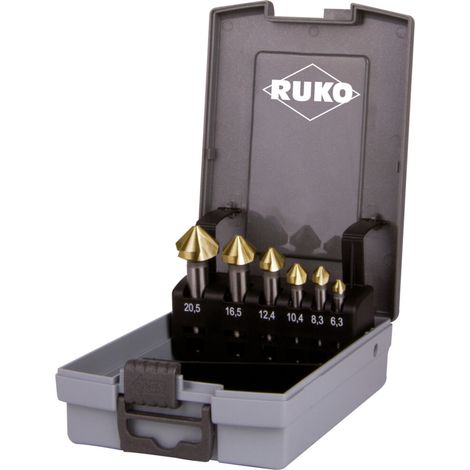 Kegelsenkersatz DIN 335C 90Grad 6,3-20,5mm HSS TiN 6-tlg.Ku.-Kass.RUKO