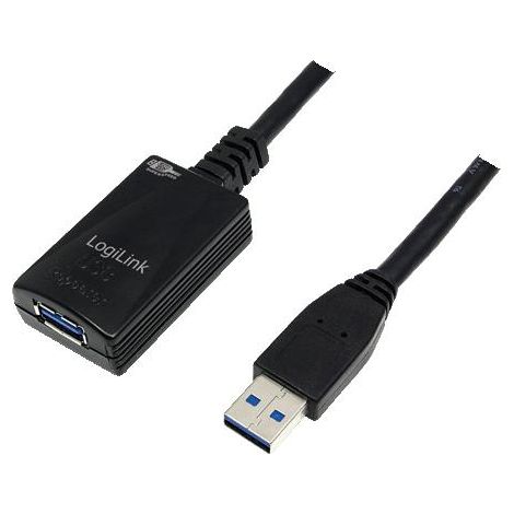 Cavo LogiLink Active USB 3.0, da USB-A/M a USB-A/F, 5 m, con funzione di amplificatore, nero.