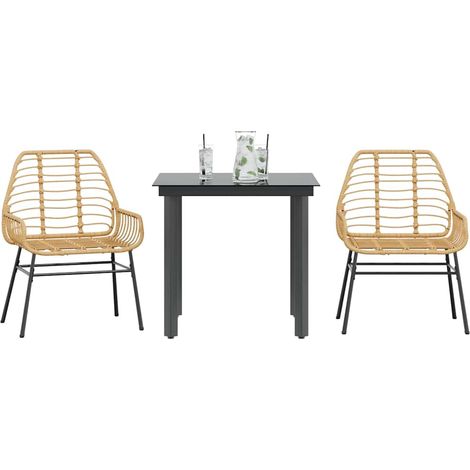 3-teiliges Garten-Esszimmer-Set Braunes Polyrattanglas
