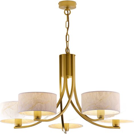 Lampadario oro a catena 5xE27 con paralumi bianchi Jupiter (1/5)