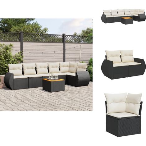 Salon de jardin 7 pcs avec coussins noir résine tressée - Ensemble Salon De Jardin - Meuble Extérieur - Mobilier De Jardin - Salon De Jardin Design - Set Salon De Jardin (1/5)