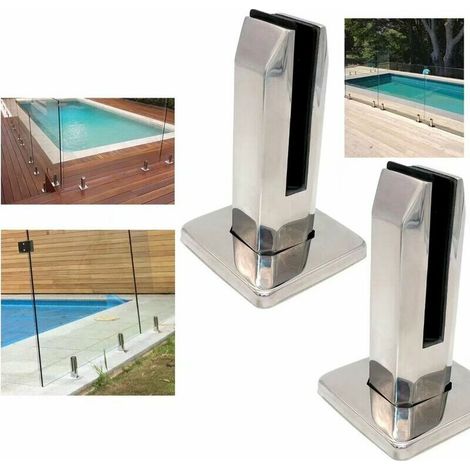 Ensemble de 2 Pince En Verre, Escaliers En Acier Inoxydable 304, Pince De Clôture En Verre Pour Garde-corps De Balustrade De Balcon De Piscine (Stainless Steel Square Column)