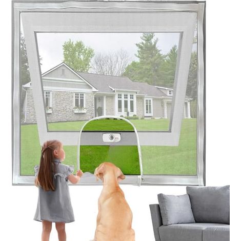 Moustiquaire auto-adhésive fibre verre blanche 120x120cm avec fermeture éclair, montage facile, protection anti-moustique maison animaux (1/5)