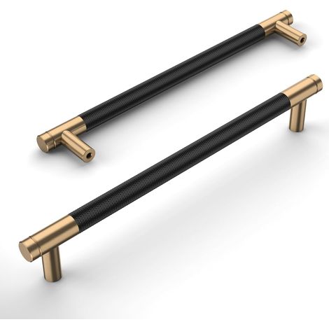 JSSEVN - 10 Pieces Black and Gold Kitchen Cabinet Handles 192mm Gold Alloy Furniture Handles with Screws, for Offices, Drawers, Cabinets, Cupboards (1/5)