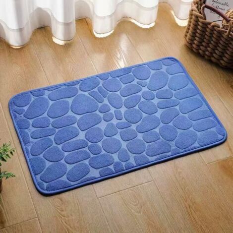 Tapis de bain en mousse à mémoire de forme bleue, 40 x 60 cm, 1 pièce, très absorbant, antidérapant, convient pour la salle de bain et le salon.