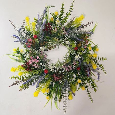 Couronne Fleurs Sauvages - Couronne Artificielle Printanière - Décoration Maison Mariage - 1 Pièce (1/4)