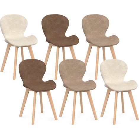 Set di 6 sedie ROBINE in tessuto cinigliato misto color tortora x2, beige x2, marrone x2 (1/5)