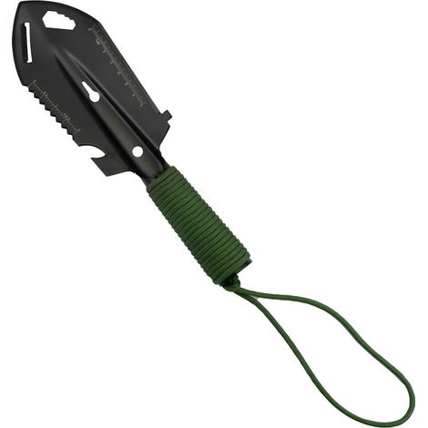Pelle de tranchée noire avec manche vert militaire Pelle de tranchée multifonctionnelle en acier inoxydable pour l'extérieur, outil de camping et de survie en plein air, petite pelle à main montée sur (1/5)