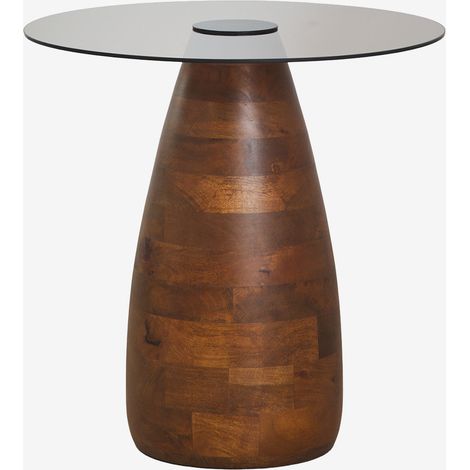 SKLUM Runder Beistelltisch Ø50 cm aus gehärtetem Glas Mariana Mangoholz Dunkel (1/5)