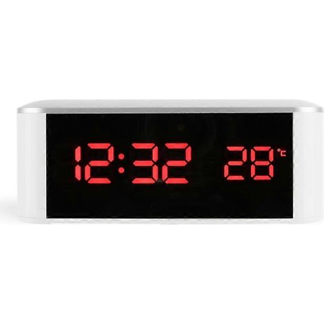Réveil LED avec thermomètre et affichage des secondes, idéal pour les seniors et les personnes au sommeil profond, avec inscription rouge. (1/5)