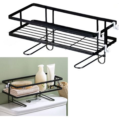 Étagère de toilette épaisse, imperméable, grande capacité, installation sans clous, à fixer au fer à repasser, organisateur de salle de bain, monocouche, noire (1/5)
