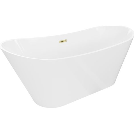 Mexen Dora freistehende Badewanne 150 x 75 cm, weiß, Überlauf gebürstetes Gold - 52071507500-55 (1/3)
