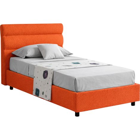 Letto Singolo Brez, Sfoderabile, Contenitore Made in Italy, Dimensione Materasso 80x190 cm, Arancione