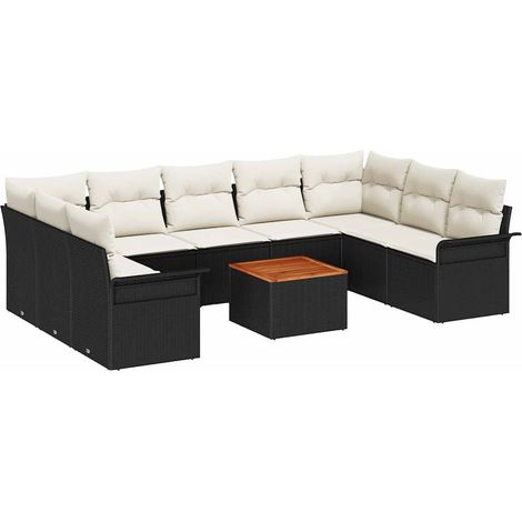 Garden Sofa Set with Storage 10 pcs Black and Cream Poly Rattan vidaXL