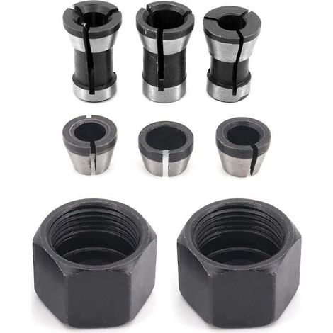 6 Pièces HSS Tête de Mandrin, 6 mm 6.35 mm 8 mm Tête adaptateur Convertisseur pour perceuses Machine de Gravure, pour rogneuse Menuiserie électrique Pince de routeur Titulaire +2 écrous (1/4)