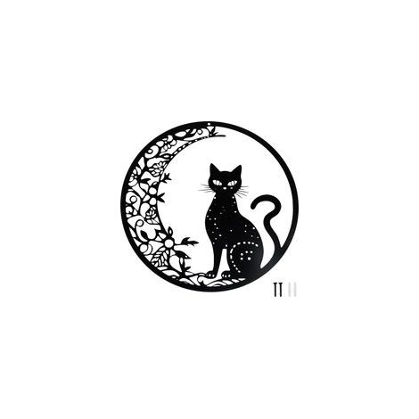 30 cm Decoration Murale Metal, Noir Lune et Chat Deco Murale Metal, Décoration Animaux Art Silhouette Convient Pour Les Salons, Chambres à Coucher, Bureaux Autres