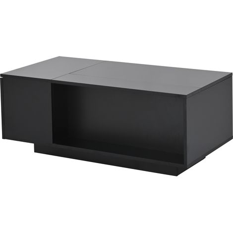 Tavolino da caffè elevabile 100 x 50 x 40 cm nero con spazio contenitore nascosto e cassetto (1/5)