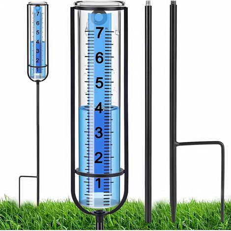Pluviomètre avec poteau, hauteur réglable jusqu'à 73 cm, pluviomètre précis et pratique jusqu'à 70 mm, facile à lire et résistant aux intempéries, pour le jardin, la pelouse et la terrasse. (1/5)