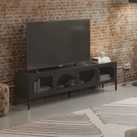 Meuble TV 4 portes en métal L180cm - Noir - Zio (1/5)