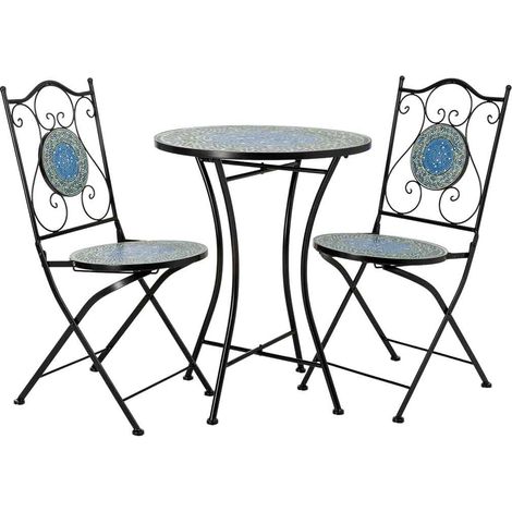 Conjunto de mesa y 2 sillas de metal multicolor 60x60x75h cm, 38x46x90h cm (1/5)
