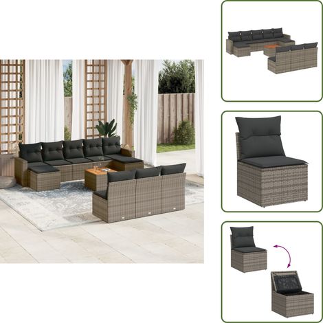 Salon de jardin 11 pcs avec coussins gris résine tressée - Salon De Jardin - Mobilier Extérieur - Set Salon De Jardin - Résine Tressée - Rotin Synthétique (1/5)