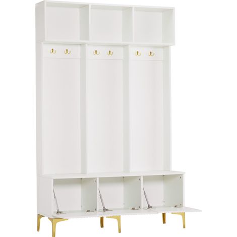 Recibidor con banco y perchero, mueble de almacenaje blanco 120 x 40 x 191,5 cm (1/5)