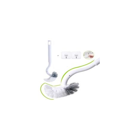 Brosse WC incurvée 40 cm – Tête en ABS et PP souple – Nettoyage en profondeur sous le rebord – Lot de 2 pièces avec crochet (1/5)