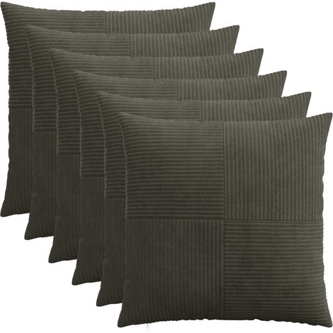 Irovami Lot de 6 housses de coussin, anthracite, velours côtelé, 65x65 cm (1/5)