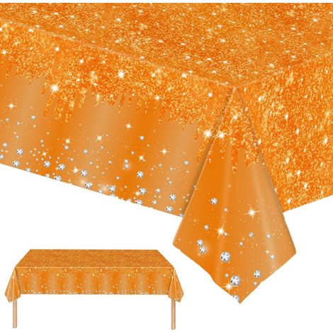 Nappe 137x274 cm Orange Paillettes Motif Diamant imperméable pour fêtes
