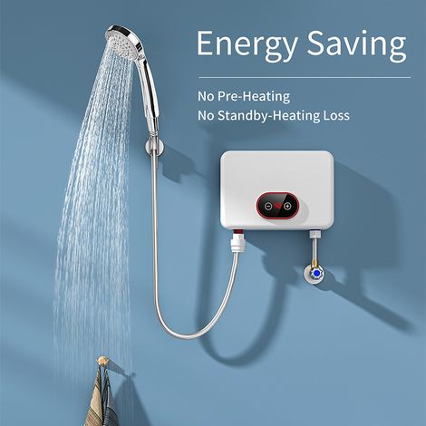 Mini chauffe-eau électrique,Chauffe-eau instantané mural 5500W avec affichage LED,réglage de la température à 3 niveaux,télécommande pour la maison,la cuisine,la salle de bain (1/5)