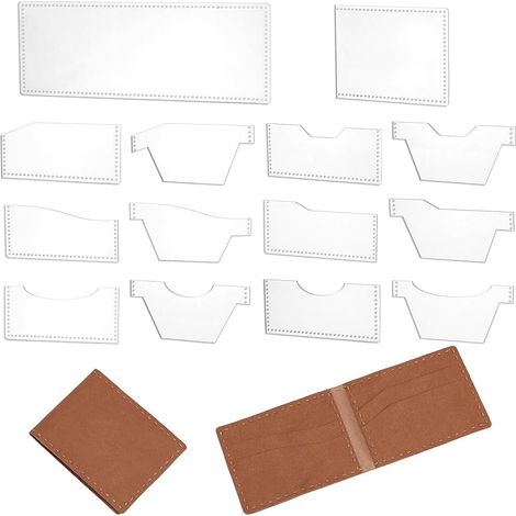 Lot de 14 pochoirs en acrylique pour porte-monnaie en cuir - Motif portefeuille - Pochoirs transparents - Pour femme - Artisanat - Pour les amateurs de débutants (1/5)