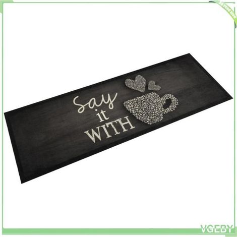 Tapis de cuisine - FAFEISY - Imprimé tasse - Noir 60 x 180 cm - Velours doux - Antidérapant lavable (1/5)