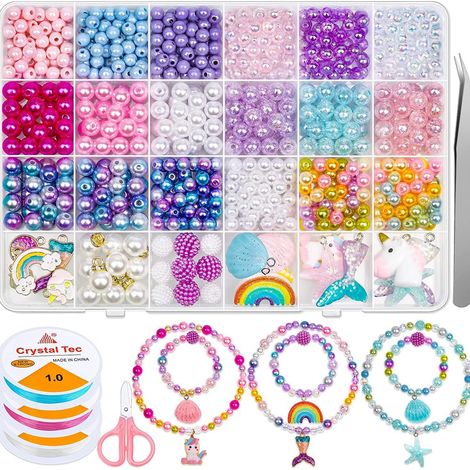 Kit de bracelet DIY pour enfants, bracelet licorne dessin animé, collier de perles irisées fait main