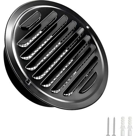 1 Pièces Grille Aeration, Grille de Ventilation Ronde avec Moustiquaire, 100mm Couvercle de Ventilation, Grille de Ventilation en Acier Inoxydable, Noir (1/5)
