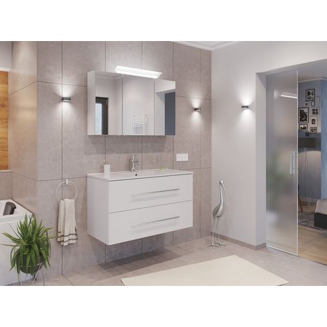 Badmöbel Set Firenze 100 2tlg. Spiegelschrank Softclose weiß hochglanz
